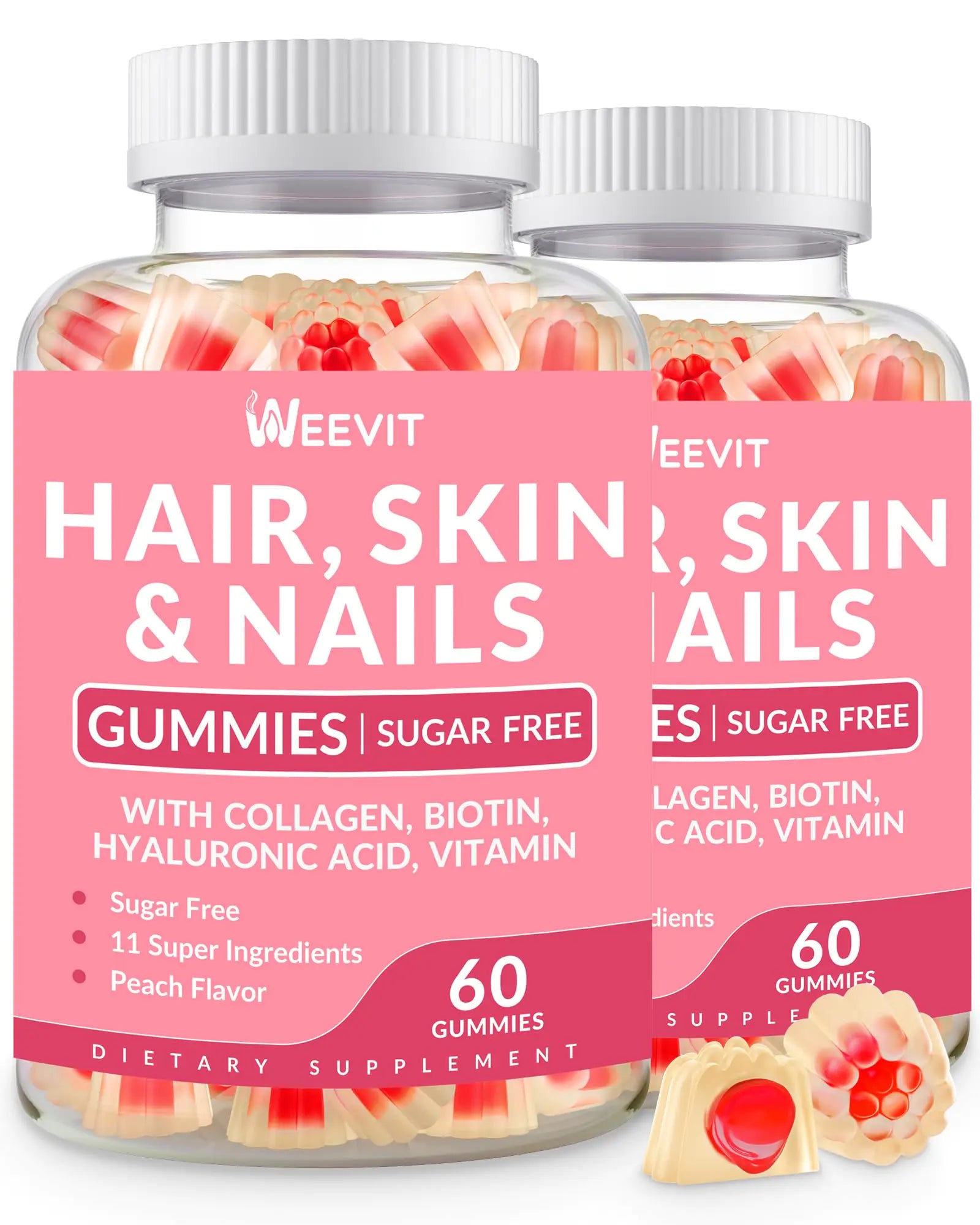 Sugar Free Hair Skin Nails Vitamins Gummies for Women Hair Vitamins Supplement w/Biotin 5000mcg Hyaluronic Acid Collagen Vitamin E & C for Hair Growth Stronger Nails Glowing Skin
