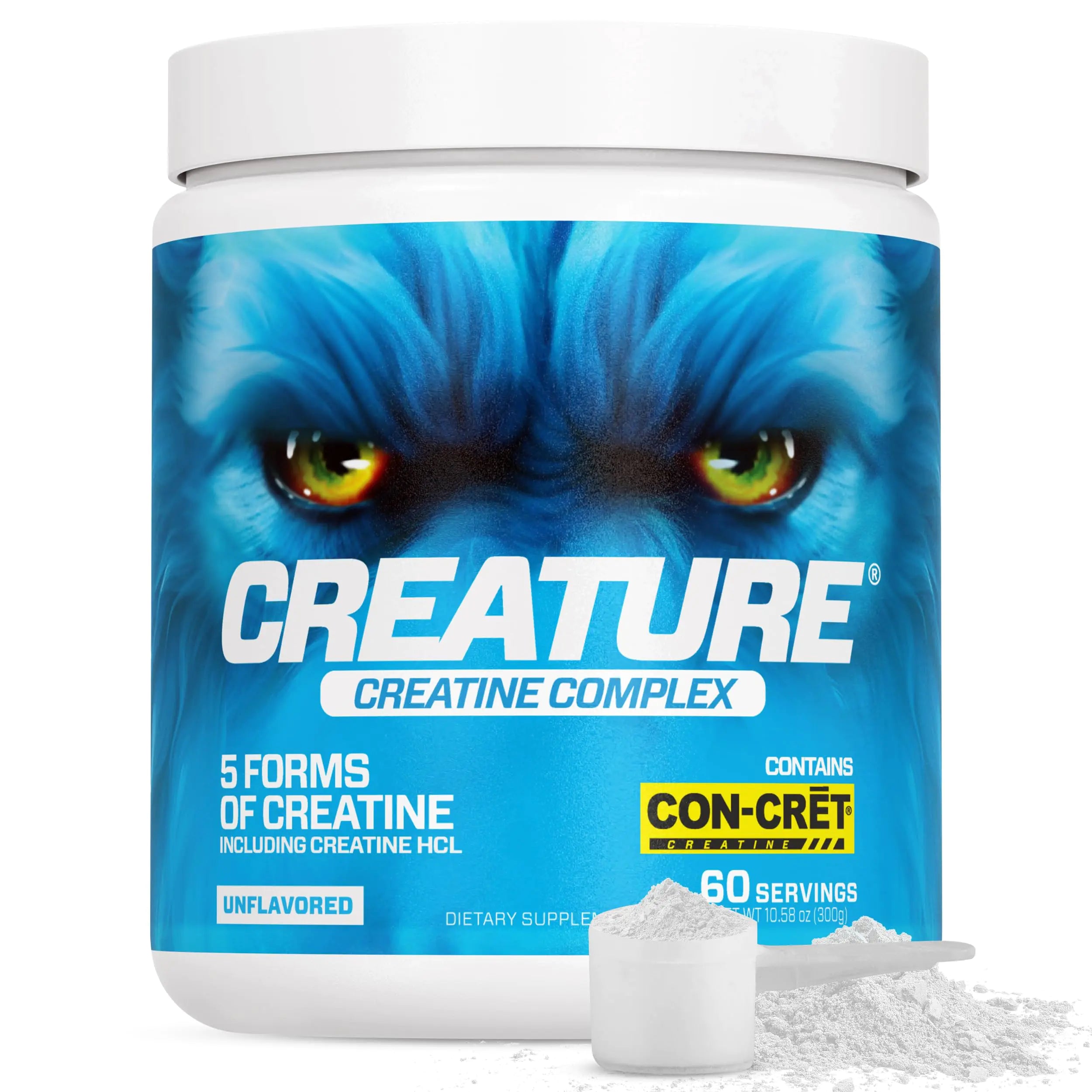CREATURE® Creatine Complex - Creatine Monohydrate Powder with 5 Types of Creatine Including Con-Crēt® Creatine HCL Promotes Muscle Strength Endurance Brain Health Unflavored 300g 60 Servings