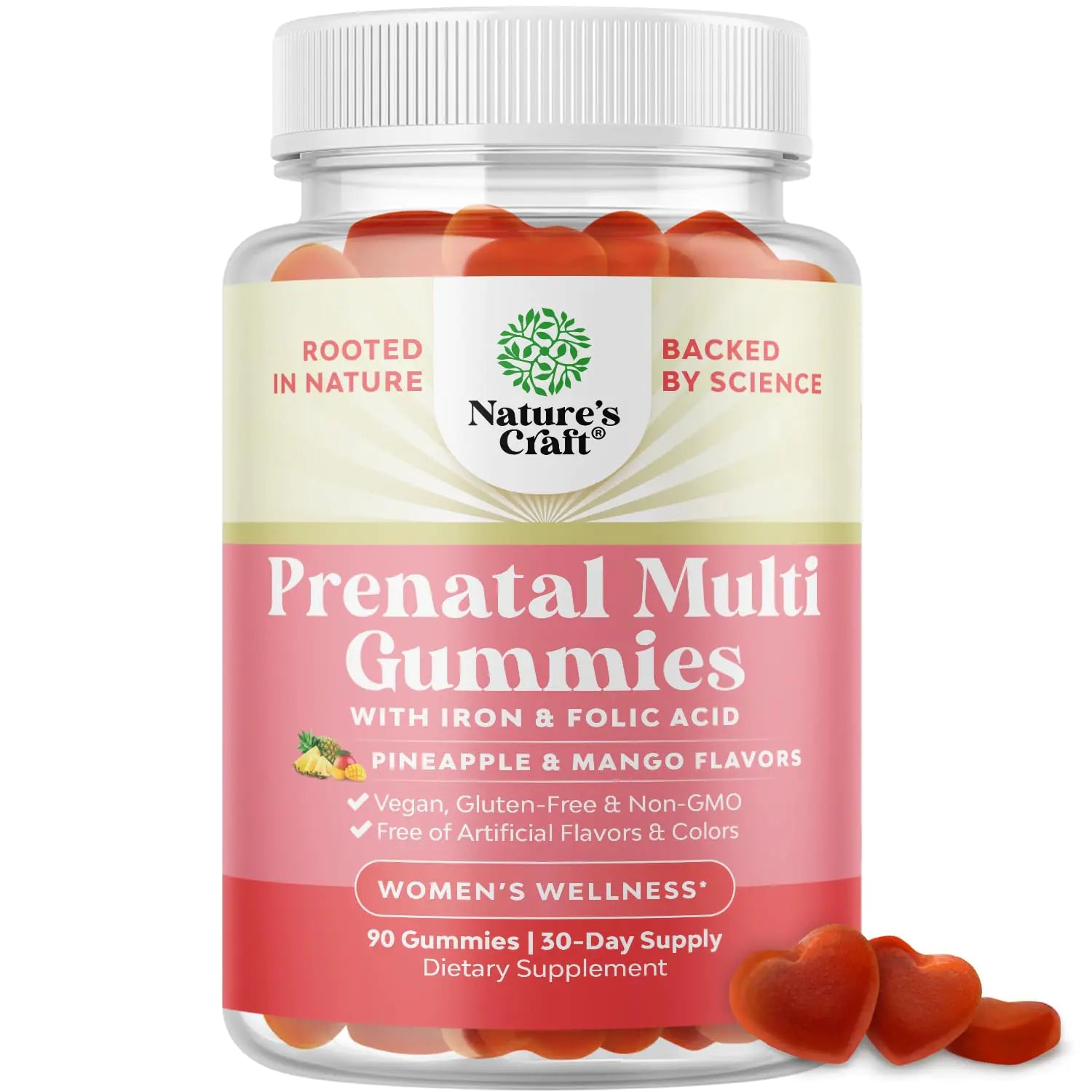 Vegan Prenatal Gummies for Women - Gummy Prenatal Vitamins for Women with Iron Folic Acid and Superfruit Blend - Chewable Prenatal Vitamins for Women Gummy Formula (Pineapple Mango) - 1 Month