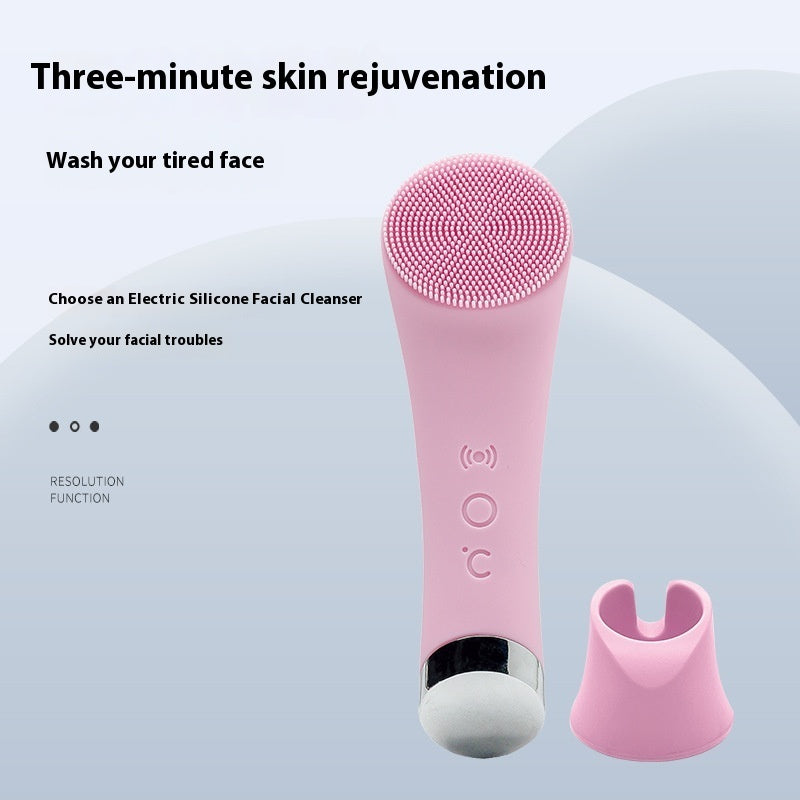 Electric Silicone Facial Cleansing Brush – Vibrating Heated Face Cleaner for Deep Gentle Cleansing
