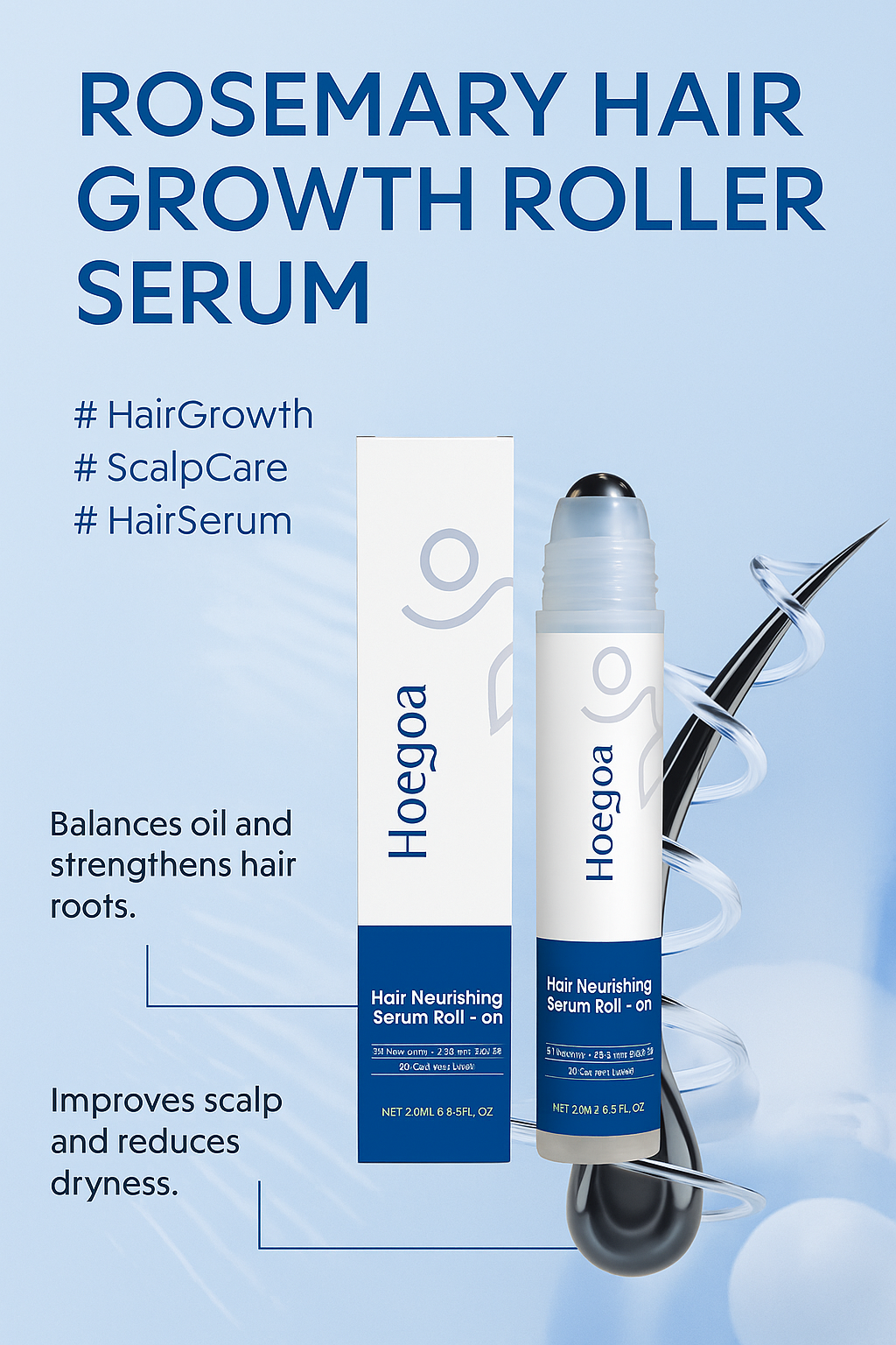 Rosemary Hair Growth Roller Serum – Stimulates Scalp, Reduces Hair Loss & Strengthens Follicles