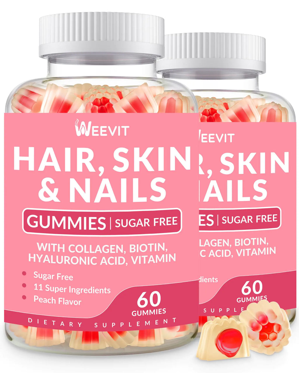 Sugar Free Hair Skin Nails Vitamins Gummies for Women Hair Vitamins Supplement w/Biotin 5000mcg Hyaluronic Acid Collagen Vitamin E & C for Hair Growth Stronger Nails Glowing Skin