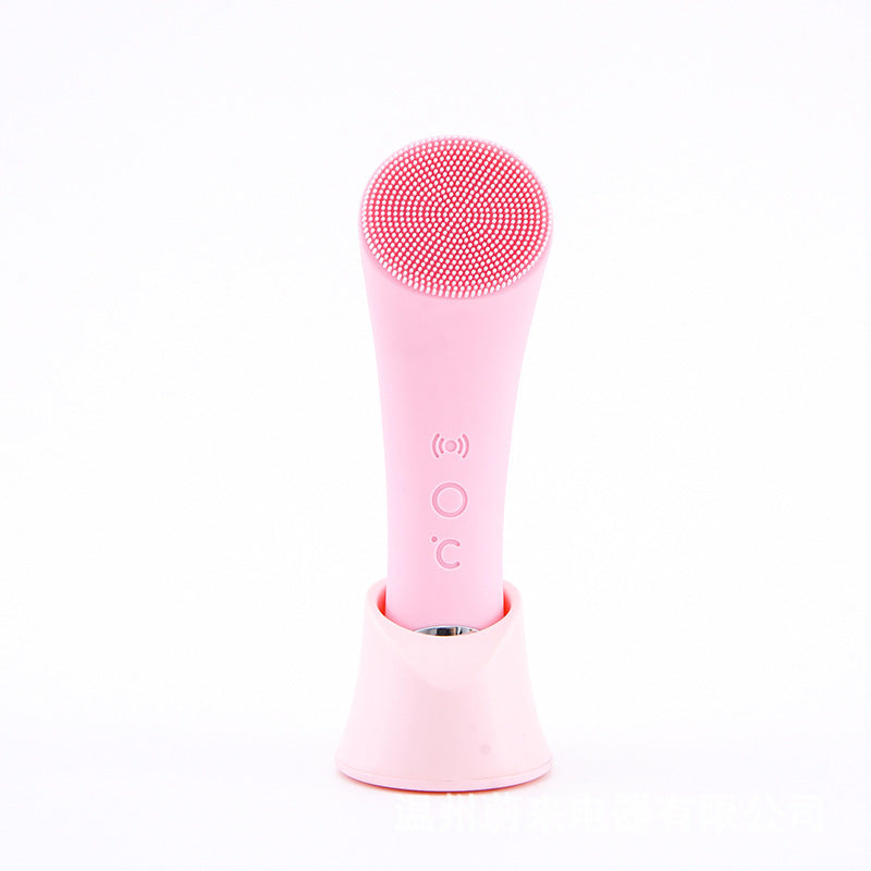 Electric Silicone Facial Cleansing Brush – Vibrating Heated Face Cleaner for Deep Gentle Cleansing