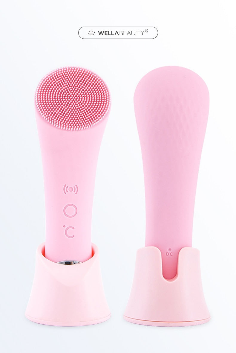 Electric Silicone Facial Cleansing Brush – Vibrating Heated Face Cleaner for Deep Gentle Cleansing